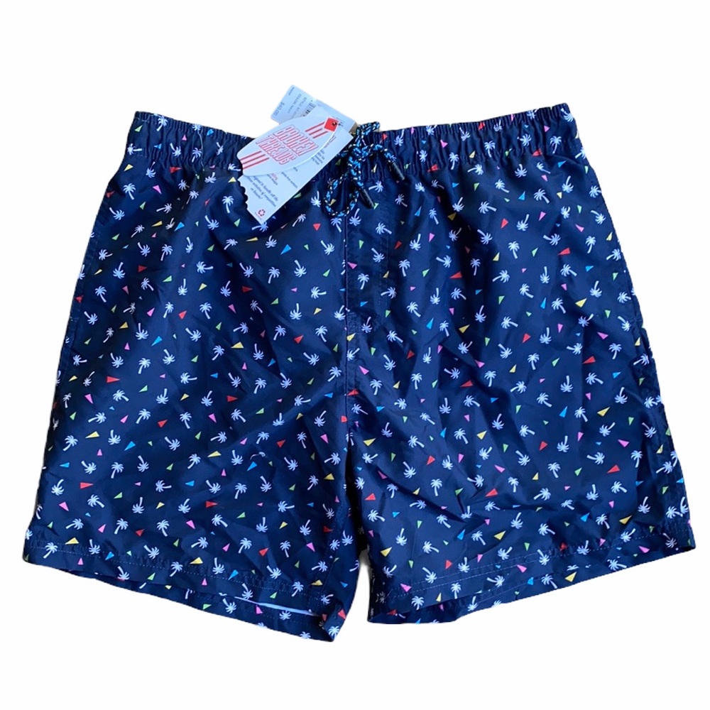 Broken Threads Navy Swim Trinks Retro Palm Trees L